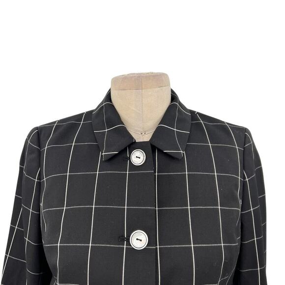 Brooks Brothers Black Windowpane Print Cropped Blazer Wool Size‎ 2P Petite - Picture 2 of 15